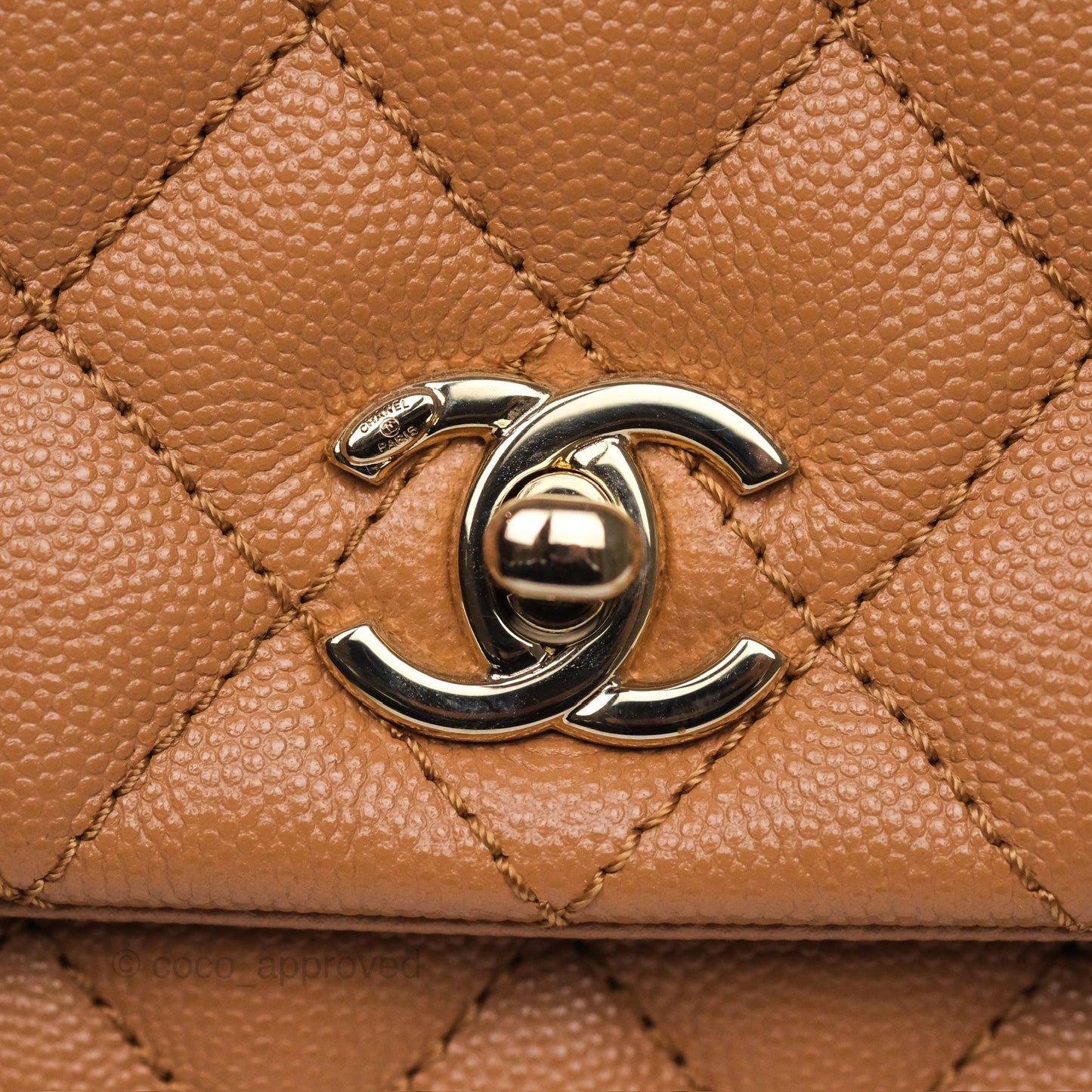 Chanel Small Coco Handle Caramel Beige Caviar Gold Hardware