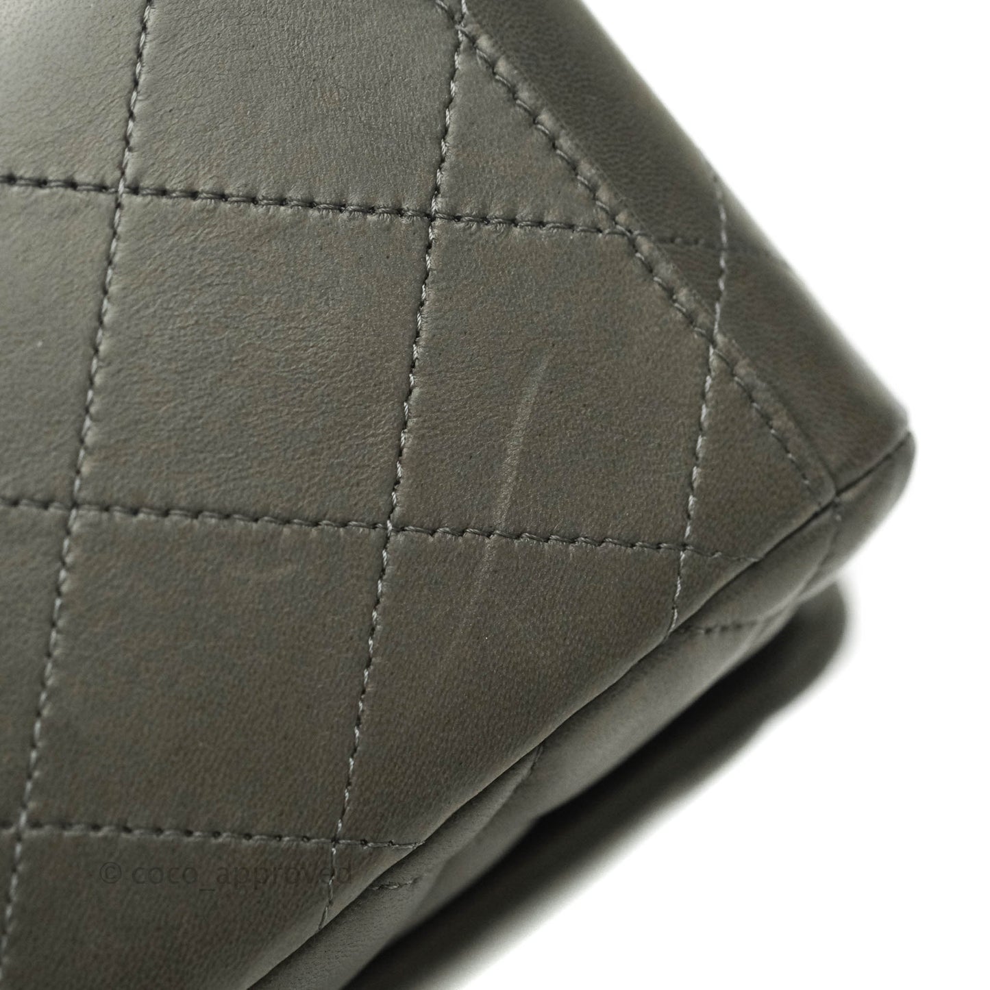 Chanel Classic Single Flap Maxi Grey Lambskin Gun Metal Hardware