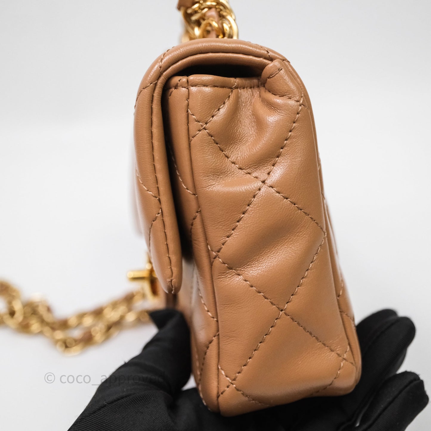 Chanel Top Handle Flap Bag Beige Lambskin Gold Hardware