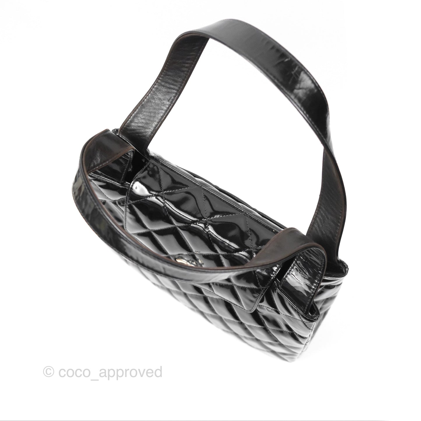Chanel Vintage Tote Quilted Black Patent Silver Hardware