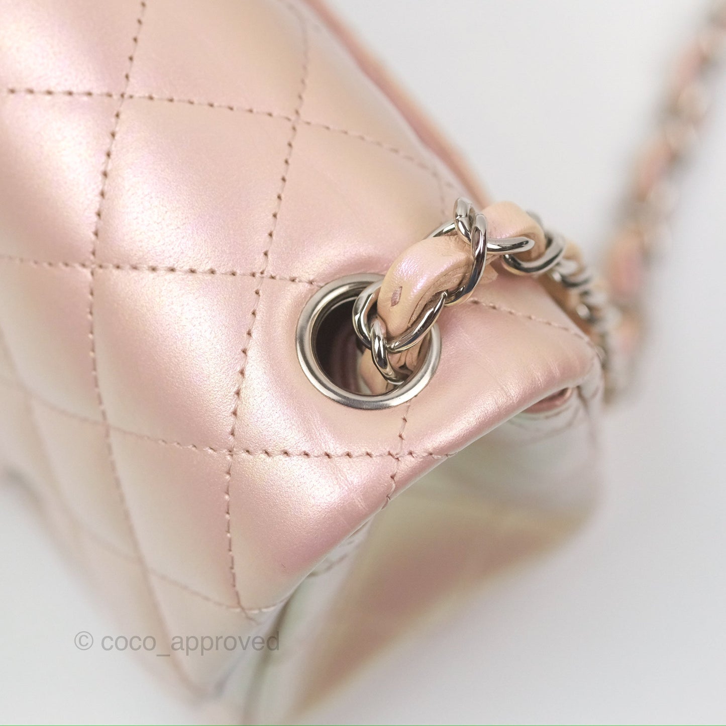 Chanel Mini Square Quilted Iridescent Pink Silver Hardware