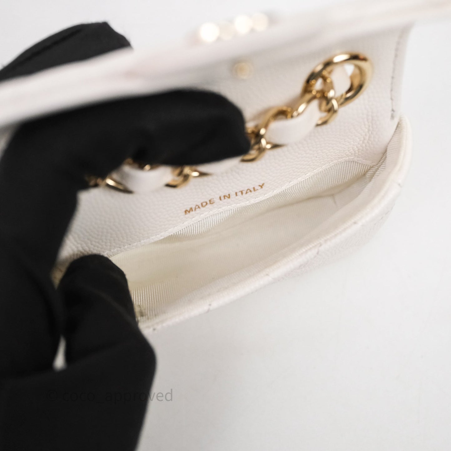 Chanel Mini Flap Belt Bag Caviar White Gold Hardware
