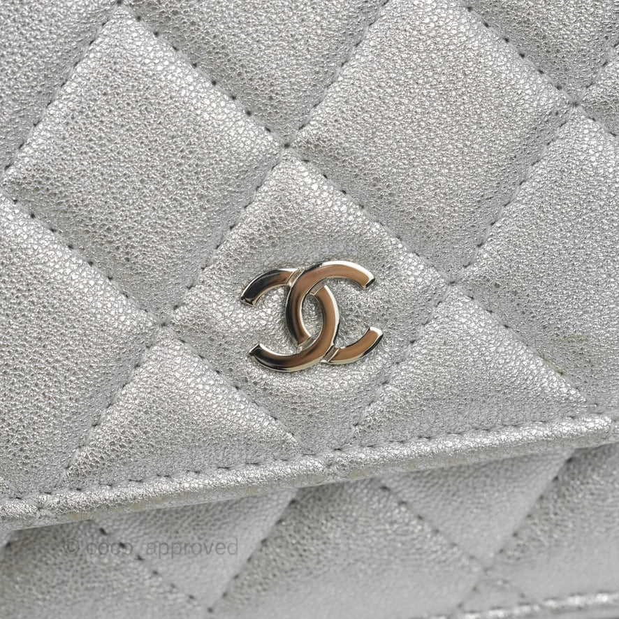 Chanel Quilted Wallet on Chain WOC Silver Lambskin Silver Hardware