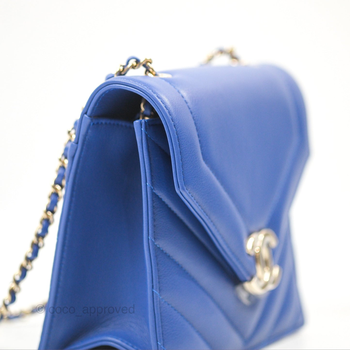 Chanel Chevron Square Envelope Flap Bag Royal Blue 19C