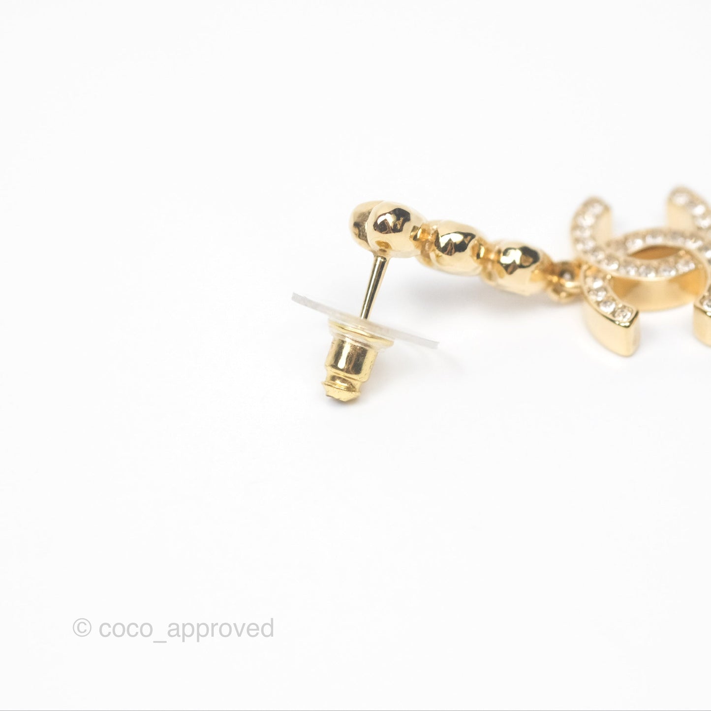 Chanel Crystal CC Heart Drop Earrings Gold Tone 23P