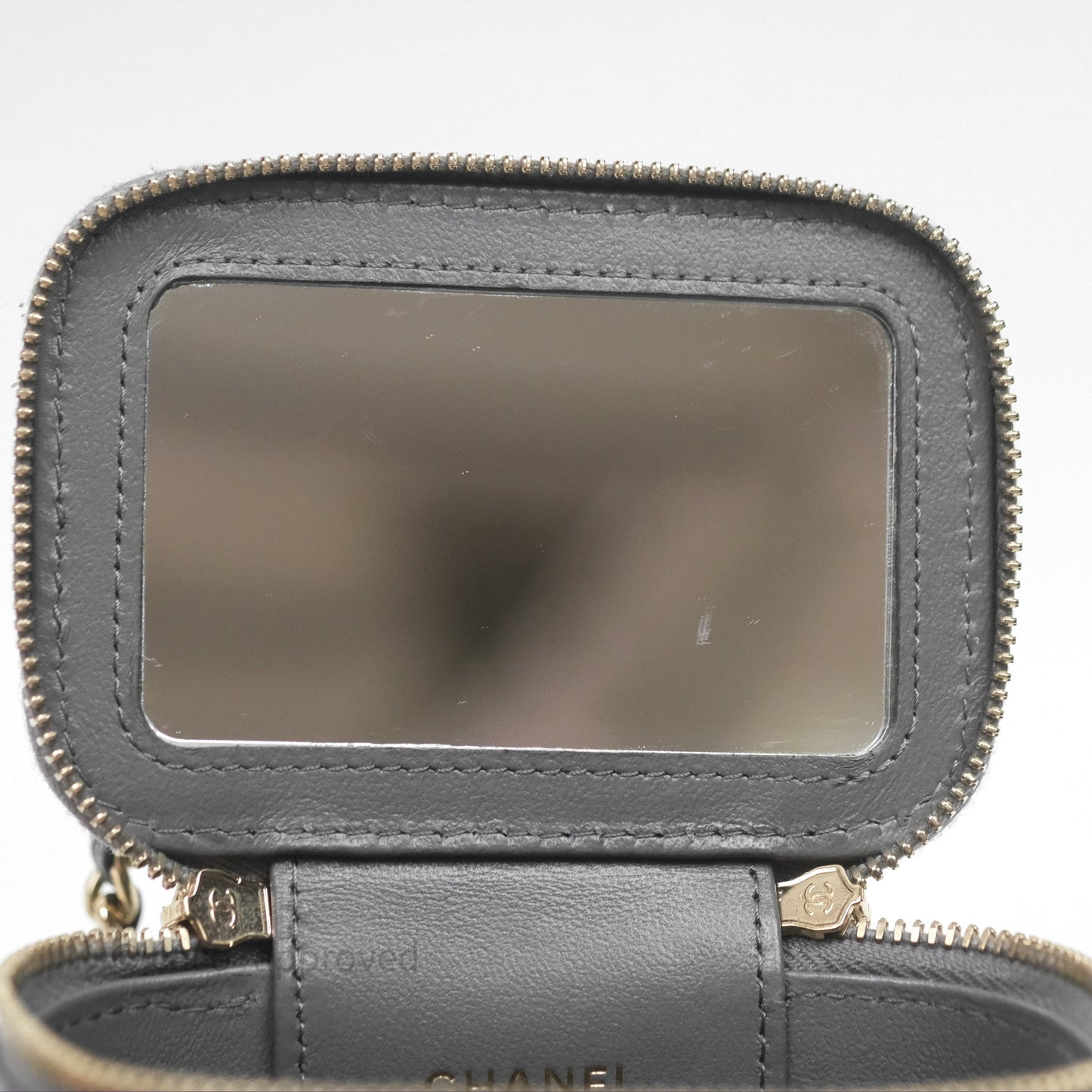 Chanel Mini Top Handle Vanity With Chain Grey Lambskin Gold Hardware