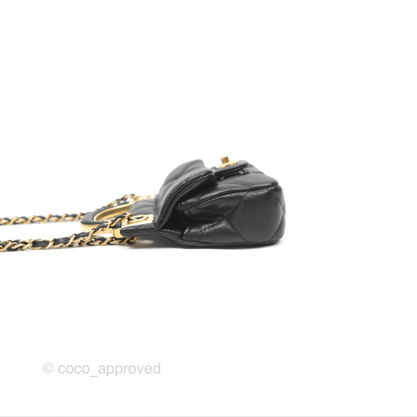 Chanel Lady Handle Flap Card Holder With Chain Black Calfskin Gold Hardware