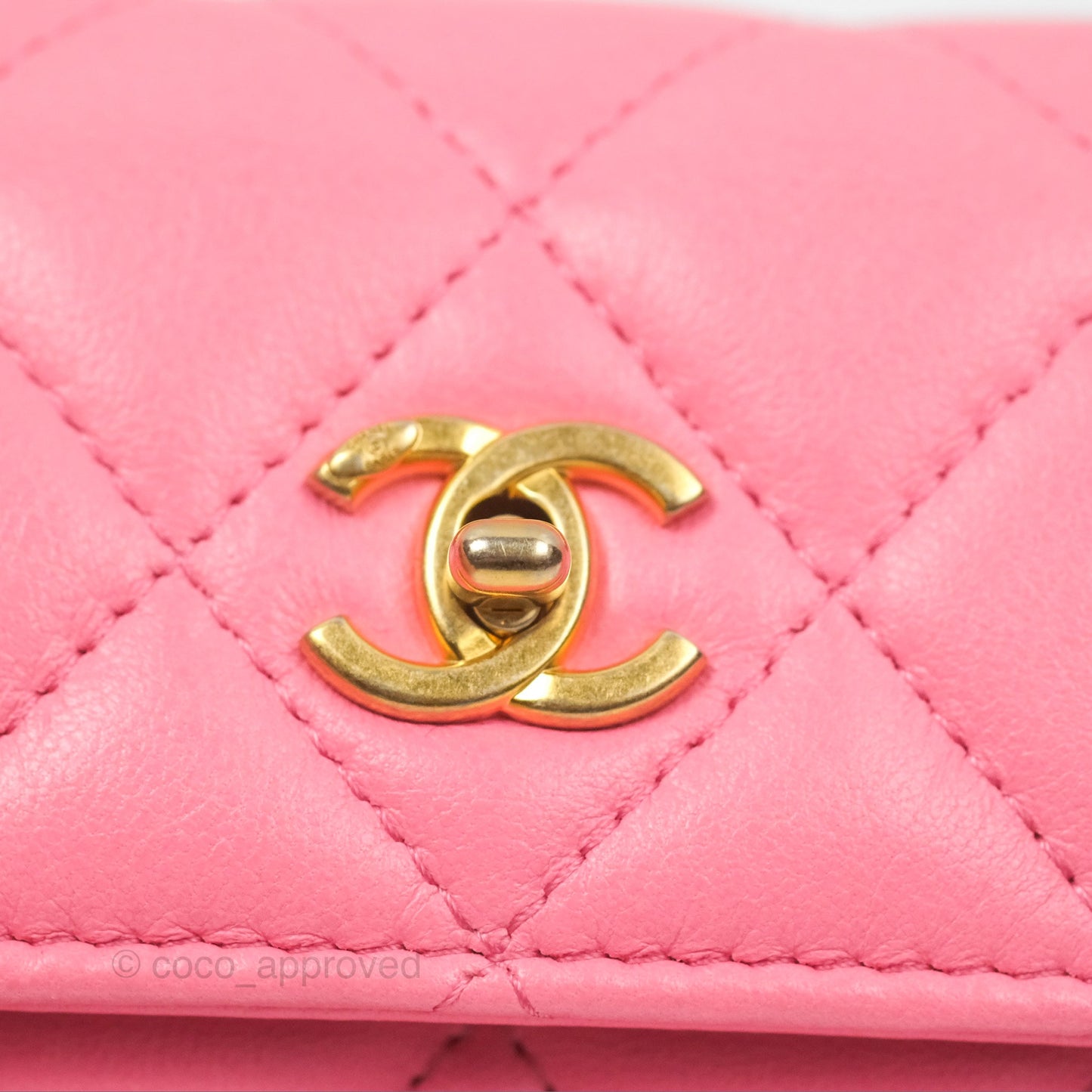 Chanel Pearl Crush Mini Clutch With Chain Pink Lambskin Aged Gold Hardware
