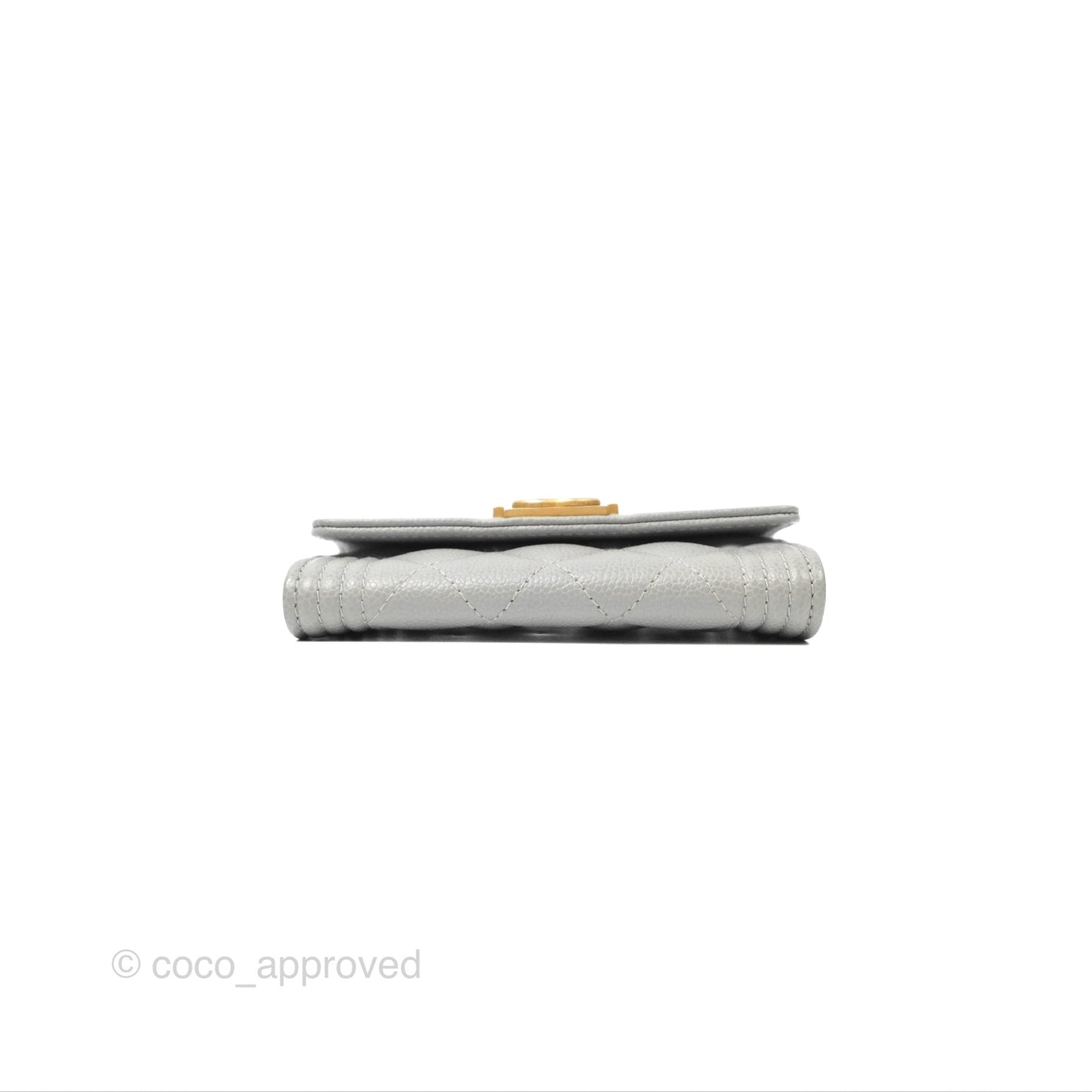 Chanel Boy Quilted Flap Card Holder Grey Caviar Aged Gold Hardware