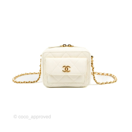 Chanel Mini Vanity Case with Chain White Lambskin Gold Hardware
