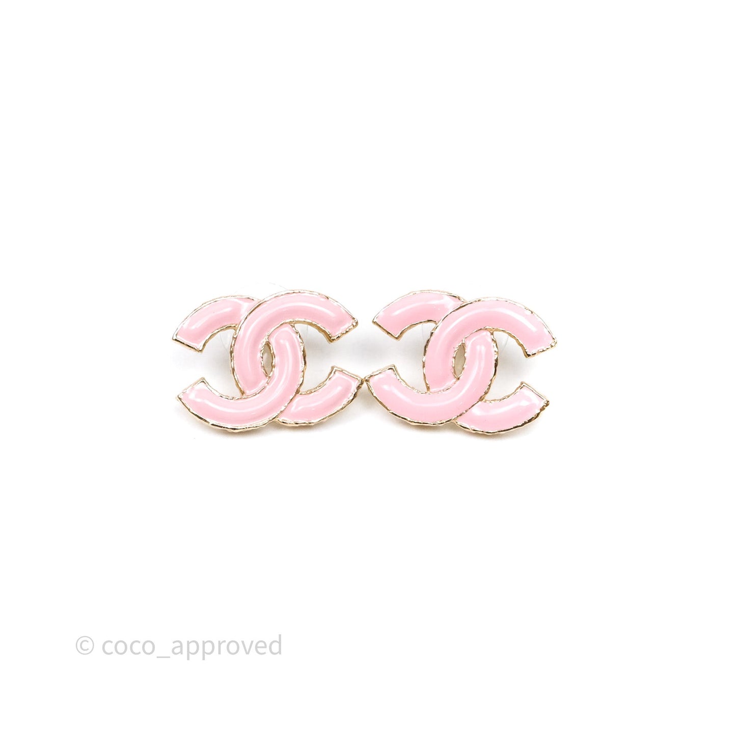 Chanel CC Pink Earrings Gold Tone 23K