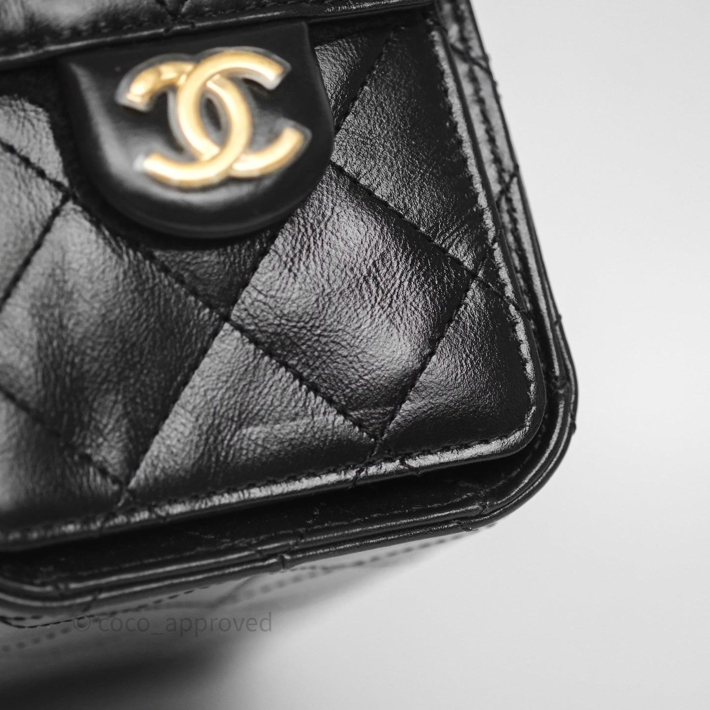 Chanel 25 Mini Black Shiny Crumpled Calfskin Mixed Hardware