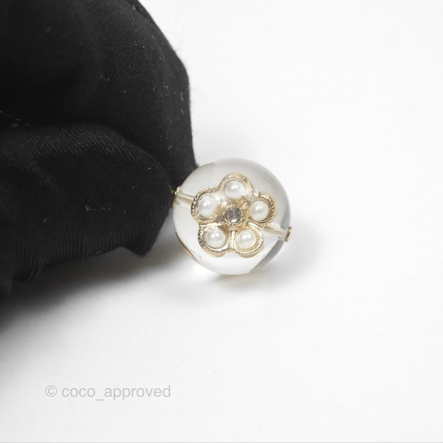Chanel Star Crystal CC Pearl Ball Drop Earrings Gold Tone 19K