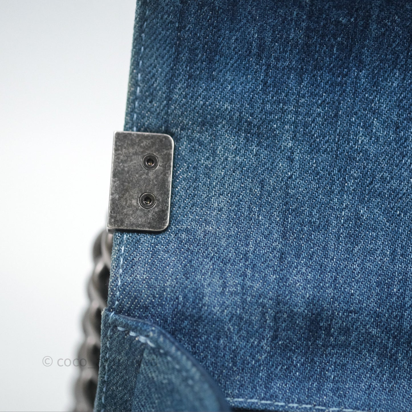 Chanel Small Boy Blue Denim Tweed Ruthenium Hardware