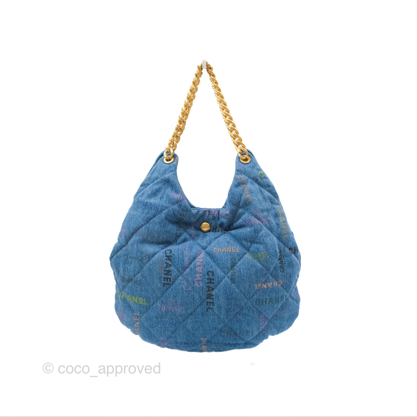 Chanel Maxi Hobo Bag Quilted Denim Mood Aged Gold Hardware