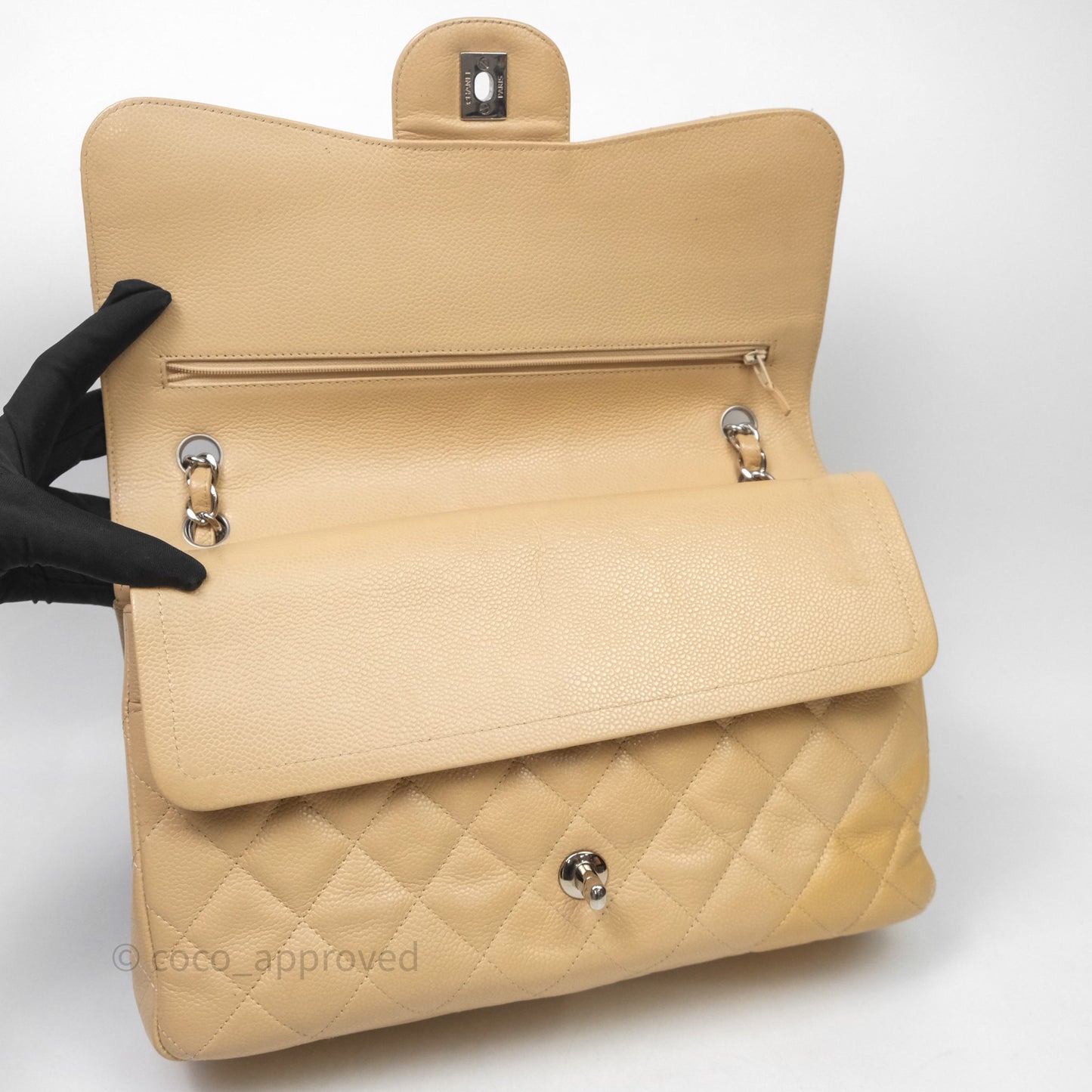 Chanel Jumbo Double Flap Beige Caviar Silver Hardware⁣⁣