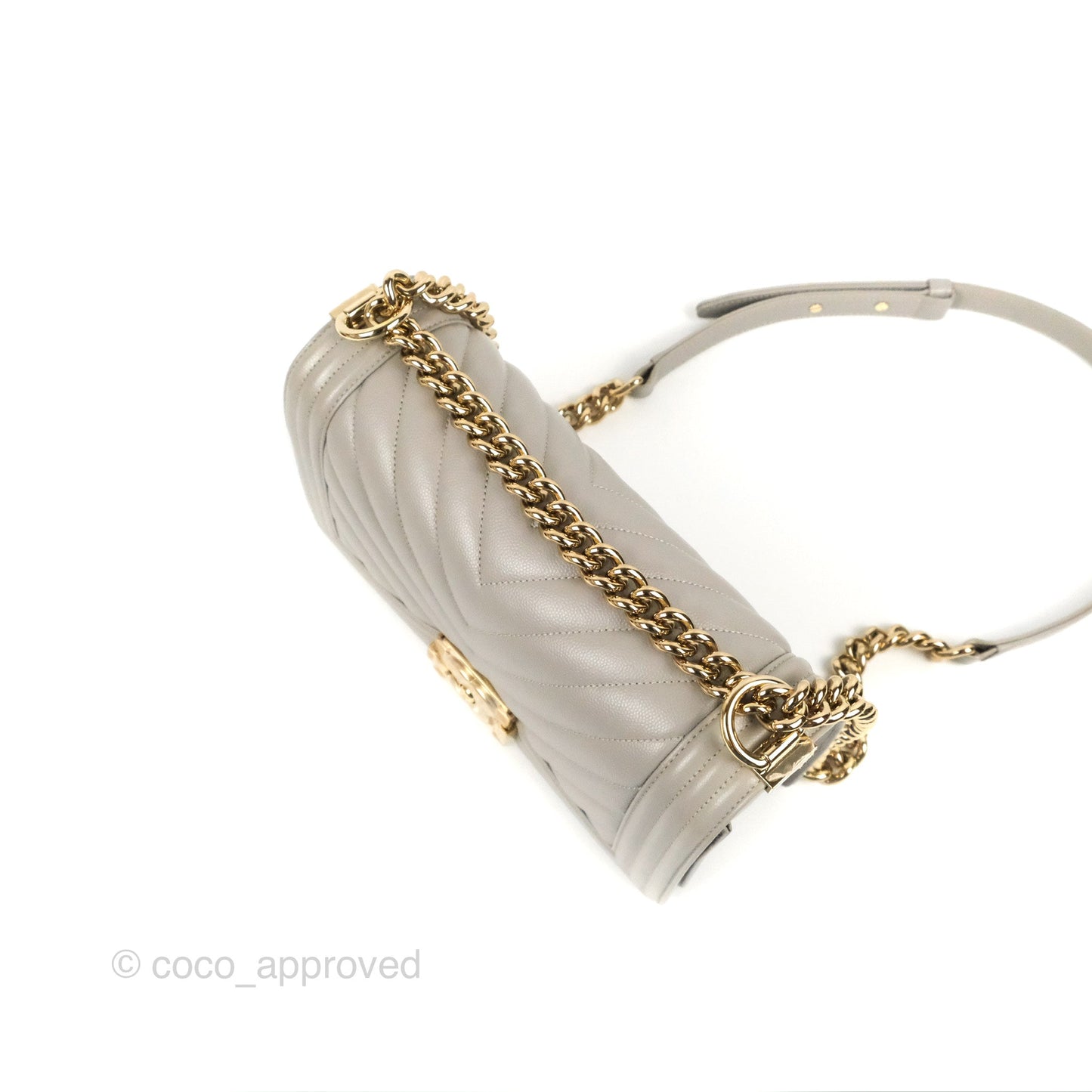 Chanel Medium Boy Chevron Grey Caviar Gold Hardware