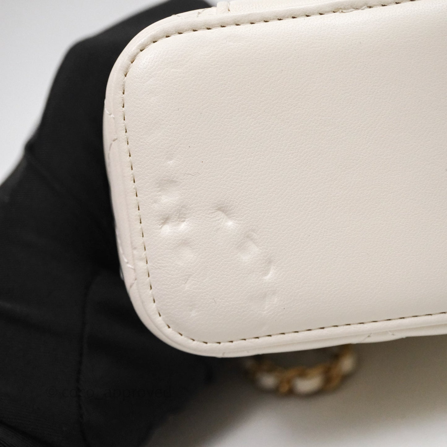 Chanel Quilted Pearl Crush Mini Vanity With Chain Ivory White Lambskin Aged Gold Hardware