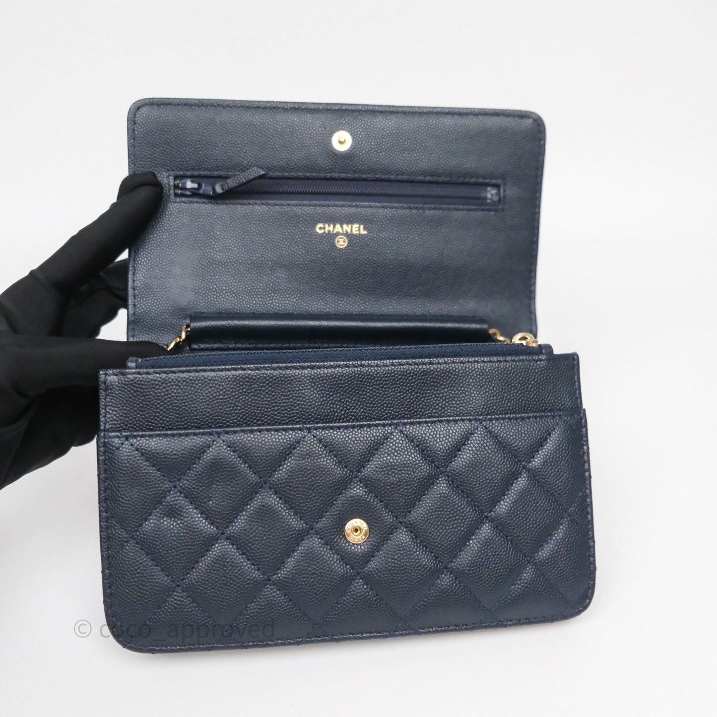 Chanel Classic Wallet On Chain WOC Quilted Navy Caviar Gold Hardware