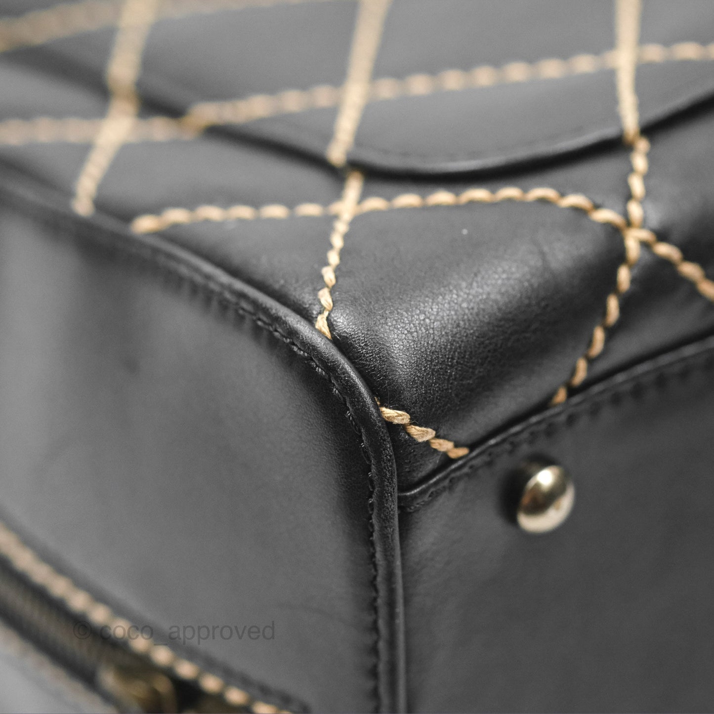 Chanel Vintage Wild Stitch Tote Bag Lambskin Black