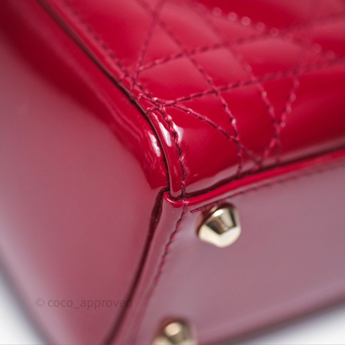 Christian Dior Mini Lady Dior Red Patent Cannage Gold Hardware