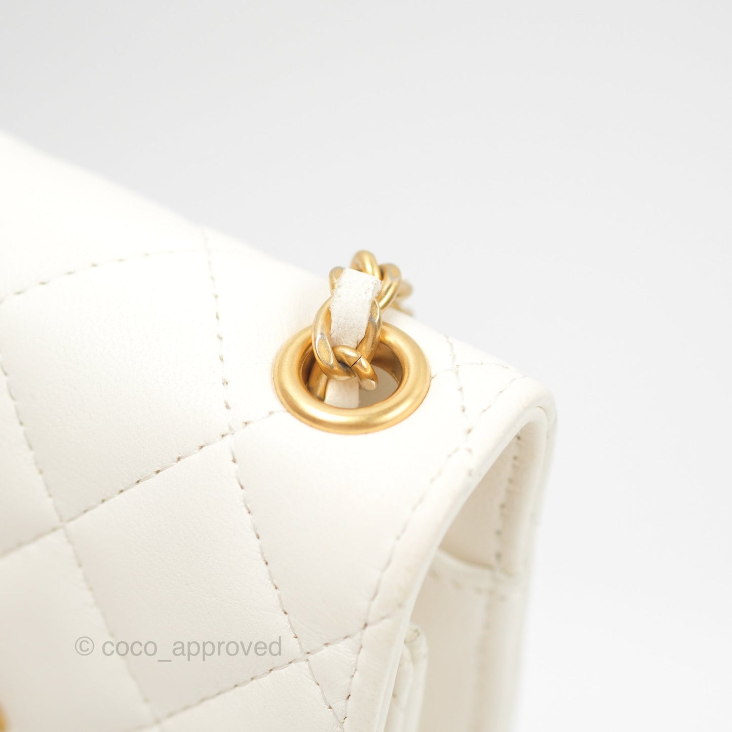 Chanel Quilted Pearl Crush Phone Holder With Chain White Lambskin