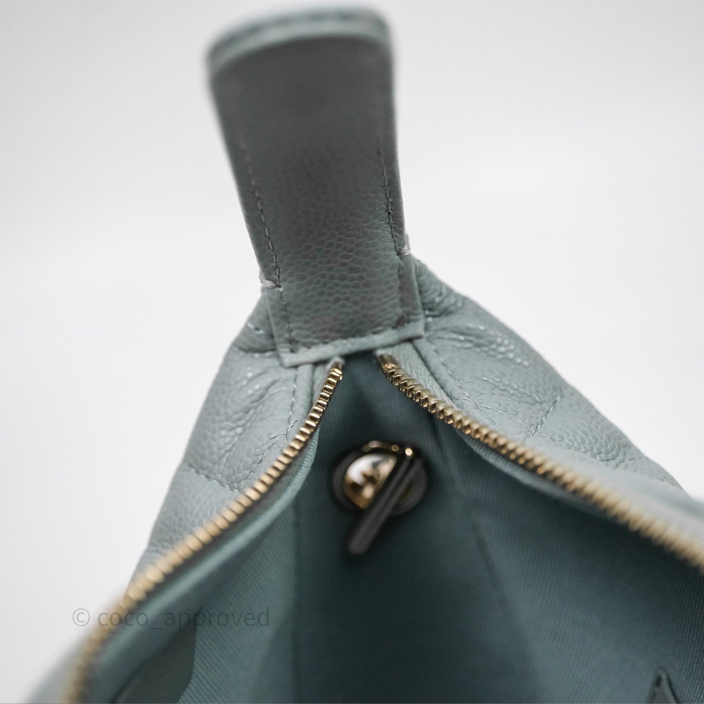 Chanel Hobo With Chain Quilted Tiffany Green Grey Caviar Gold Hardware