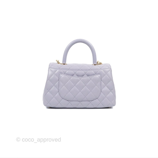 Chanel Small Coco Handle Quilted Lilac Caviar Gold Hardware