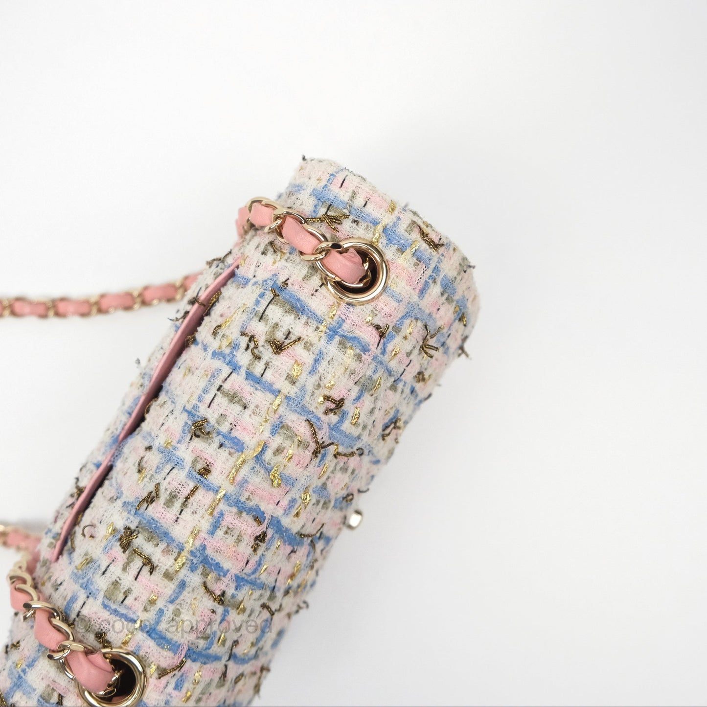 Chanel Mini Rectangular Flap Pink/ Blue/ Gold Tweed Gold Hardware