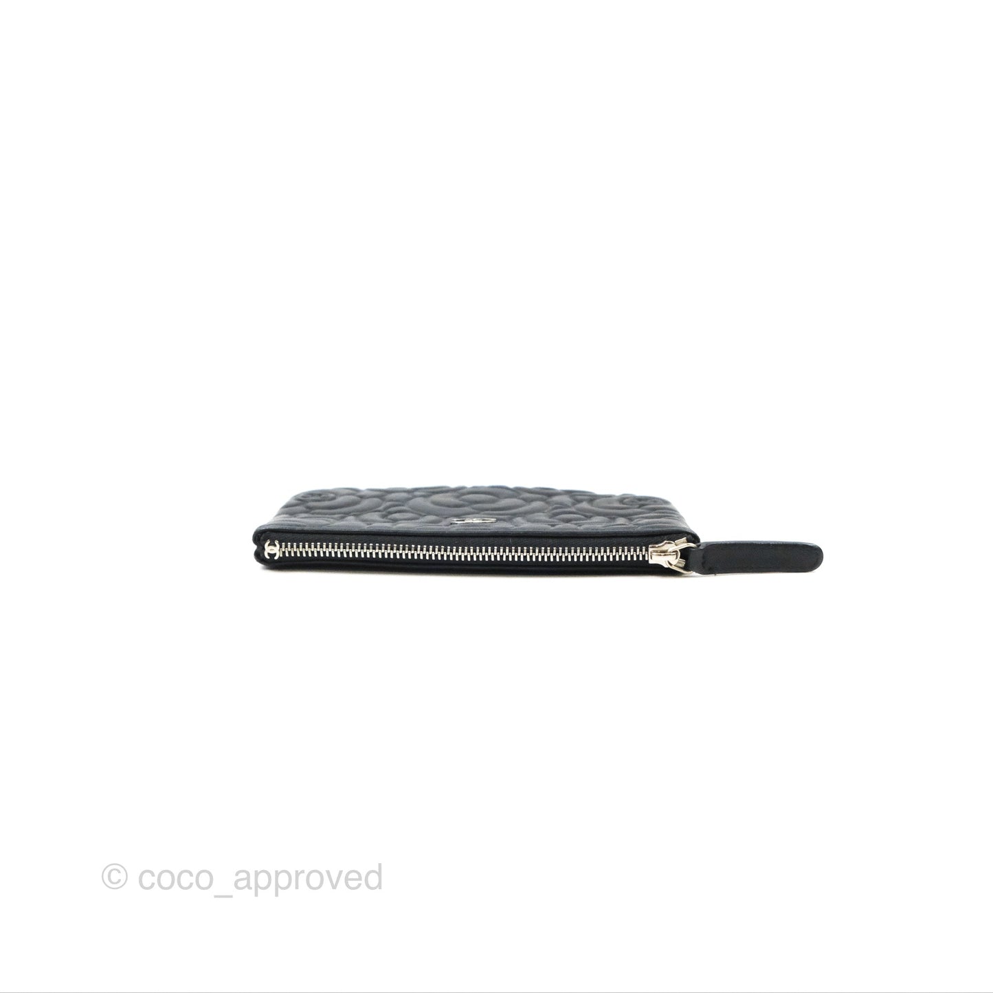 Chanel Quilted Mini O Case Camellia Black Lambskin Silver Hardware