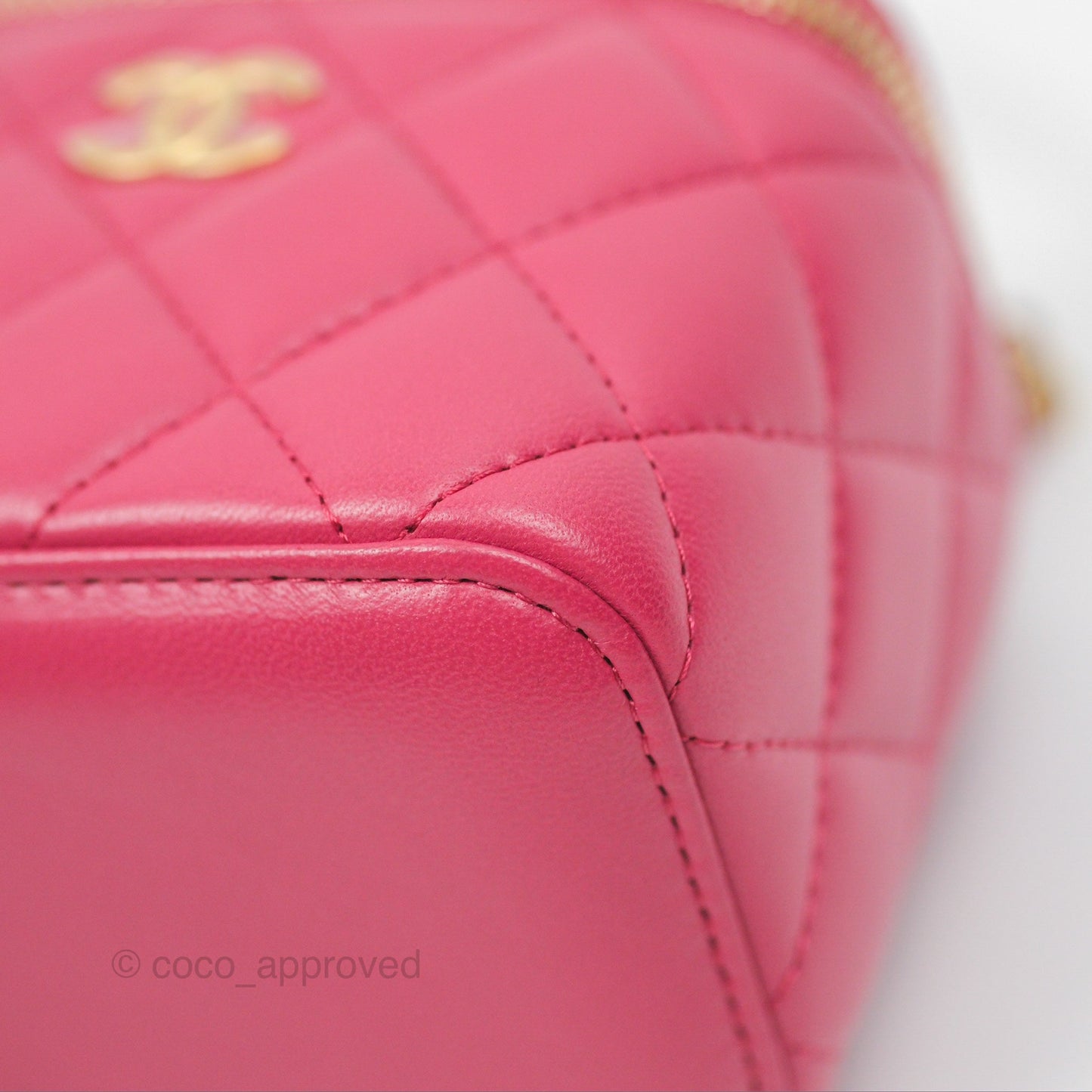 Chanel Mini Top Handle Vanity With Chain Dark Pink Lambskin Aged Gold Hardware
