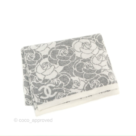 Chanel Camellia Grey/White Cashmere Scarf