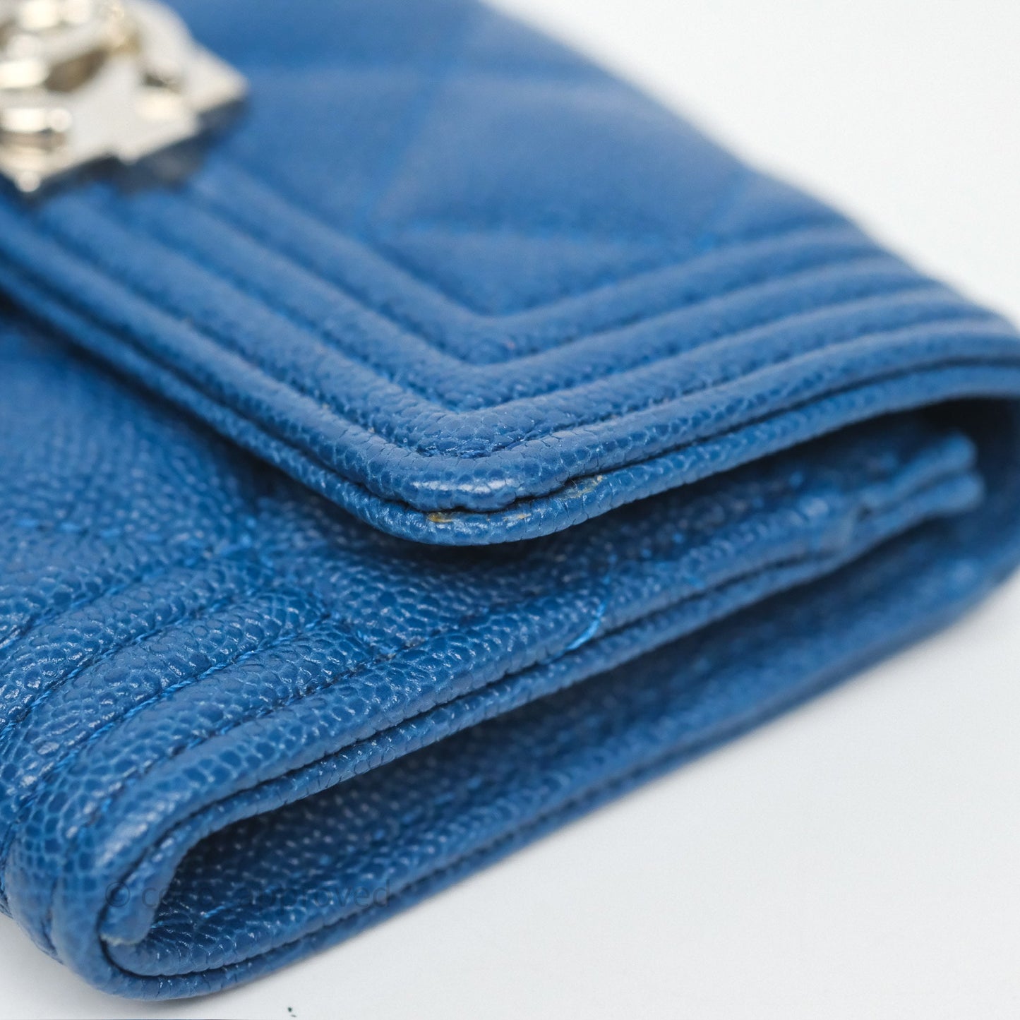 Chanel Quilted Boy Flap Card Holder Blue Caviar Silver Hardware