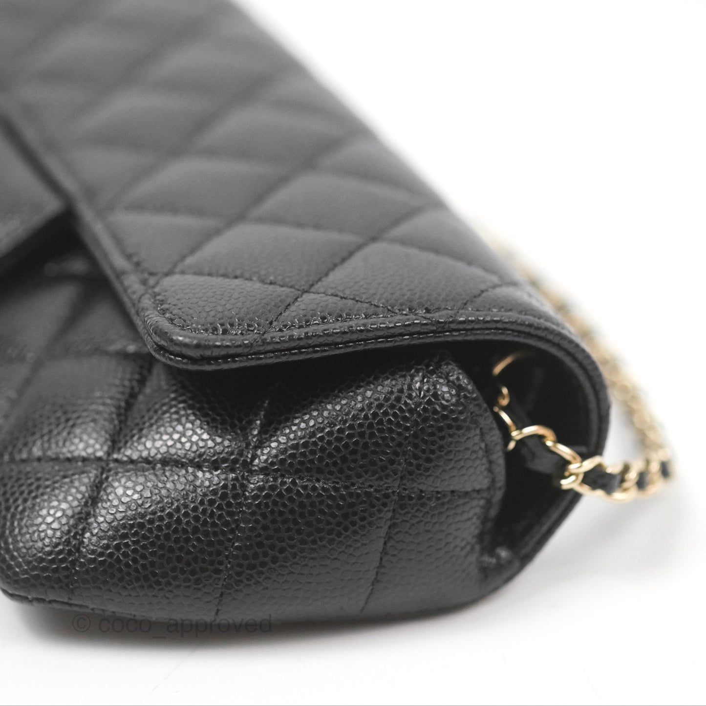 Chanel Quilted Glasses Case With Chain Black Caviar Gold Hardware