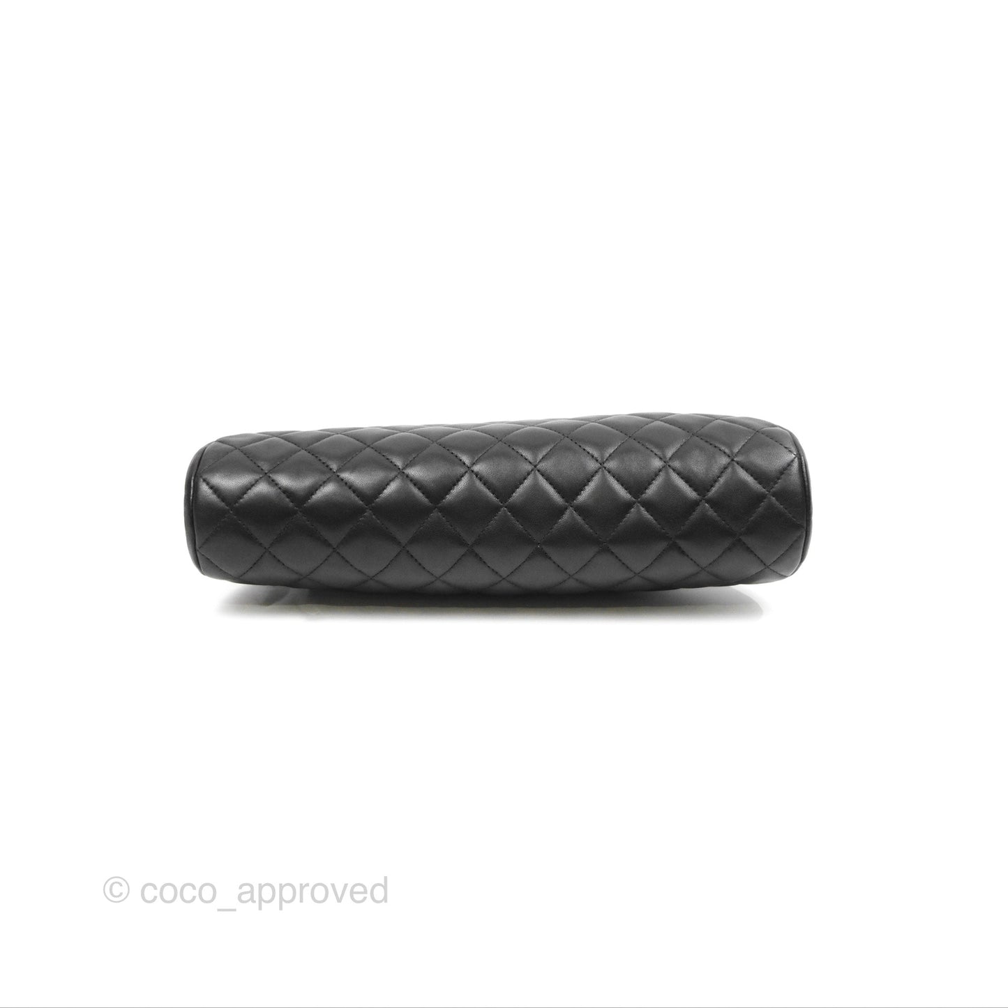 Chanel Quilted Timeless Kisslock Clutch Black Lambskin Silver Hardware