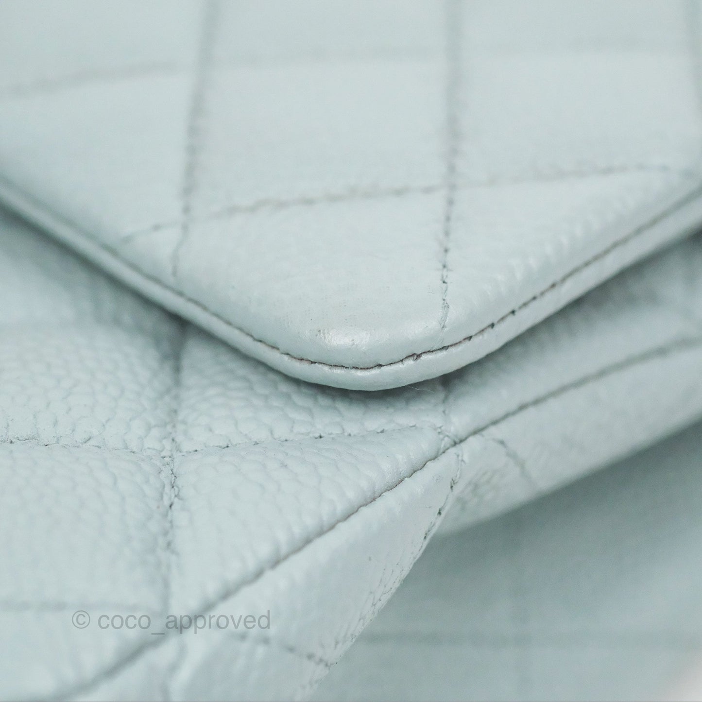 Chanel Classic M/L Medium Flap Quilted Light Grey Blue Caviar Silver Hardware