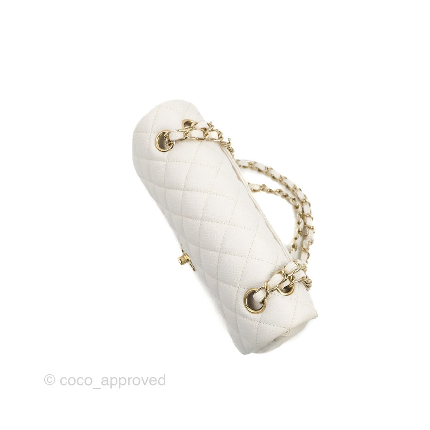 Chanel Small Classic Quilted Flap White Caviar Gold Hardware