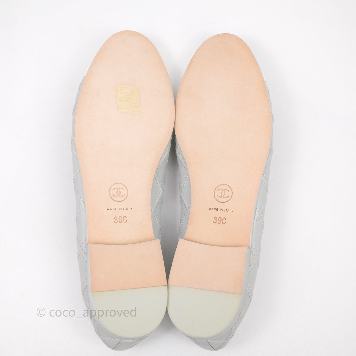 Chanel CC Quilted Grey Ballerina Flats Size 39