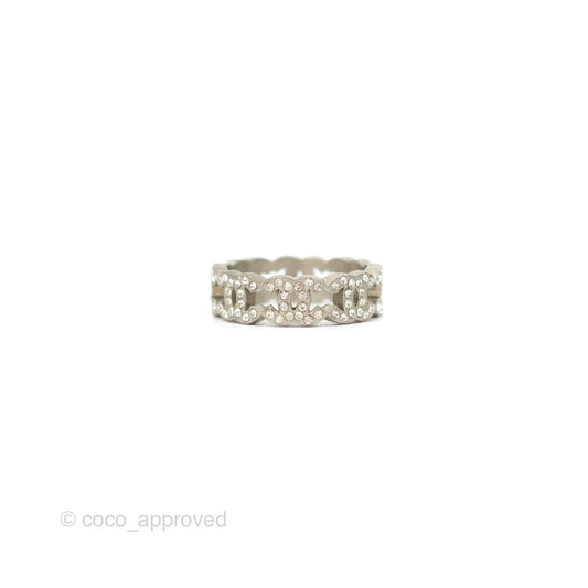 Chanel CC Crystal Ring Brushed Silver Tone