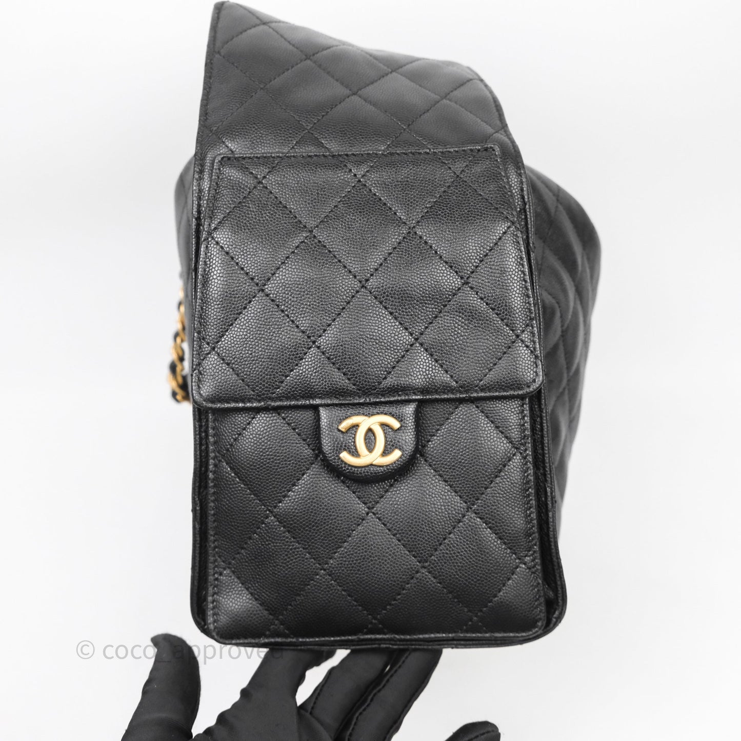 Chanel 25 Medium Black Caviar Aged Gold Hardware