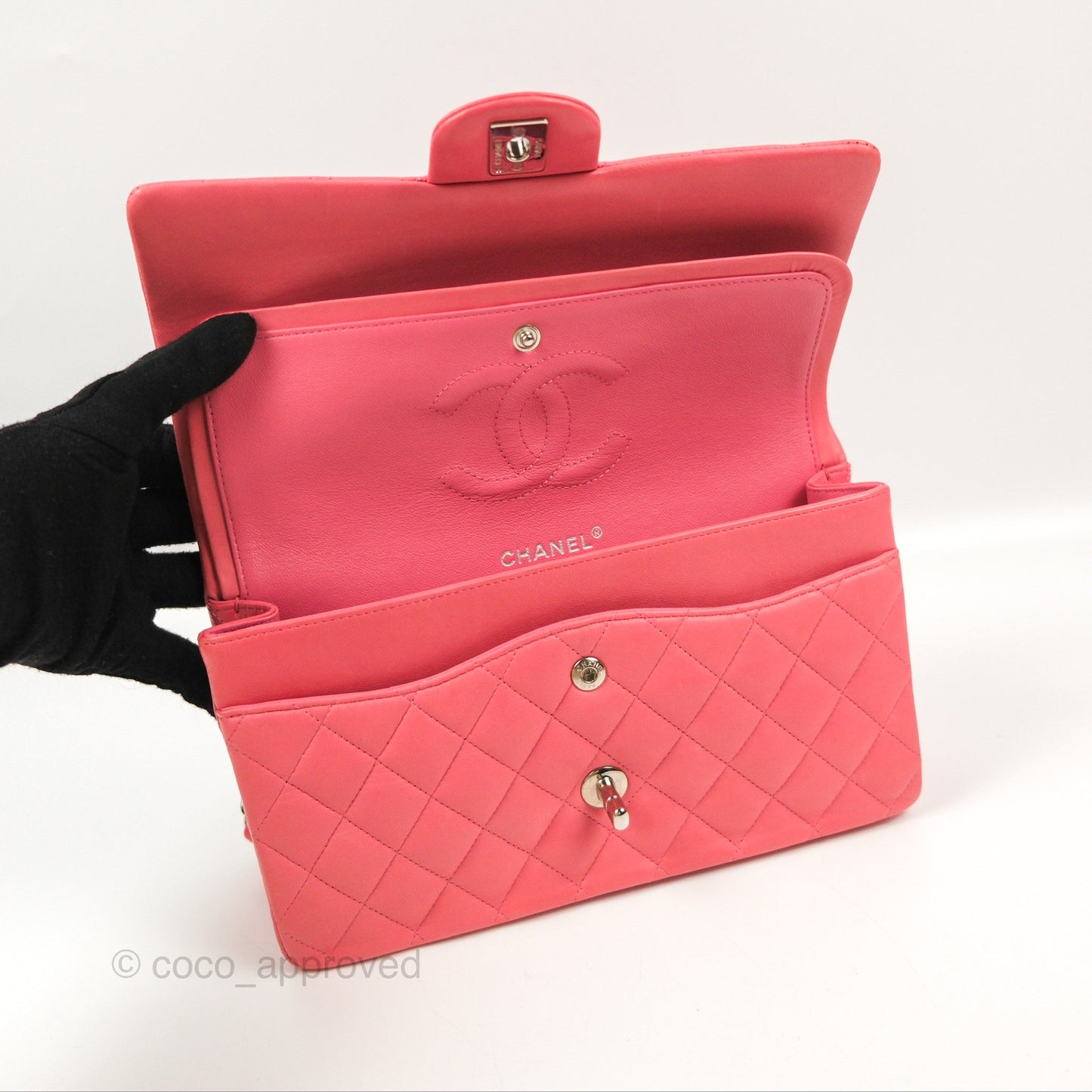 Chanel Classic M/L Medium Flap Quilted Pink Lambskin Silver Hardware
