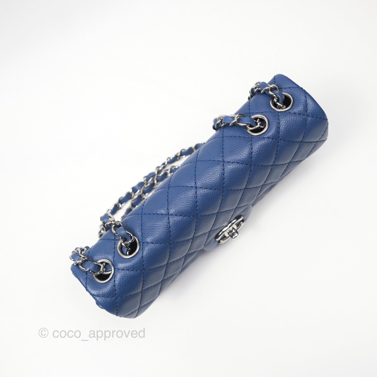 Chanel Quilted East West Flap Bag Blue Caviar Silver Hardware
