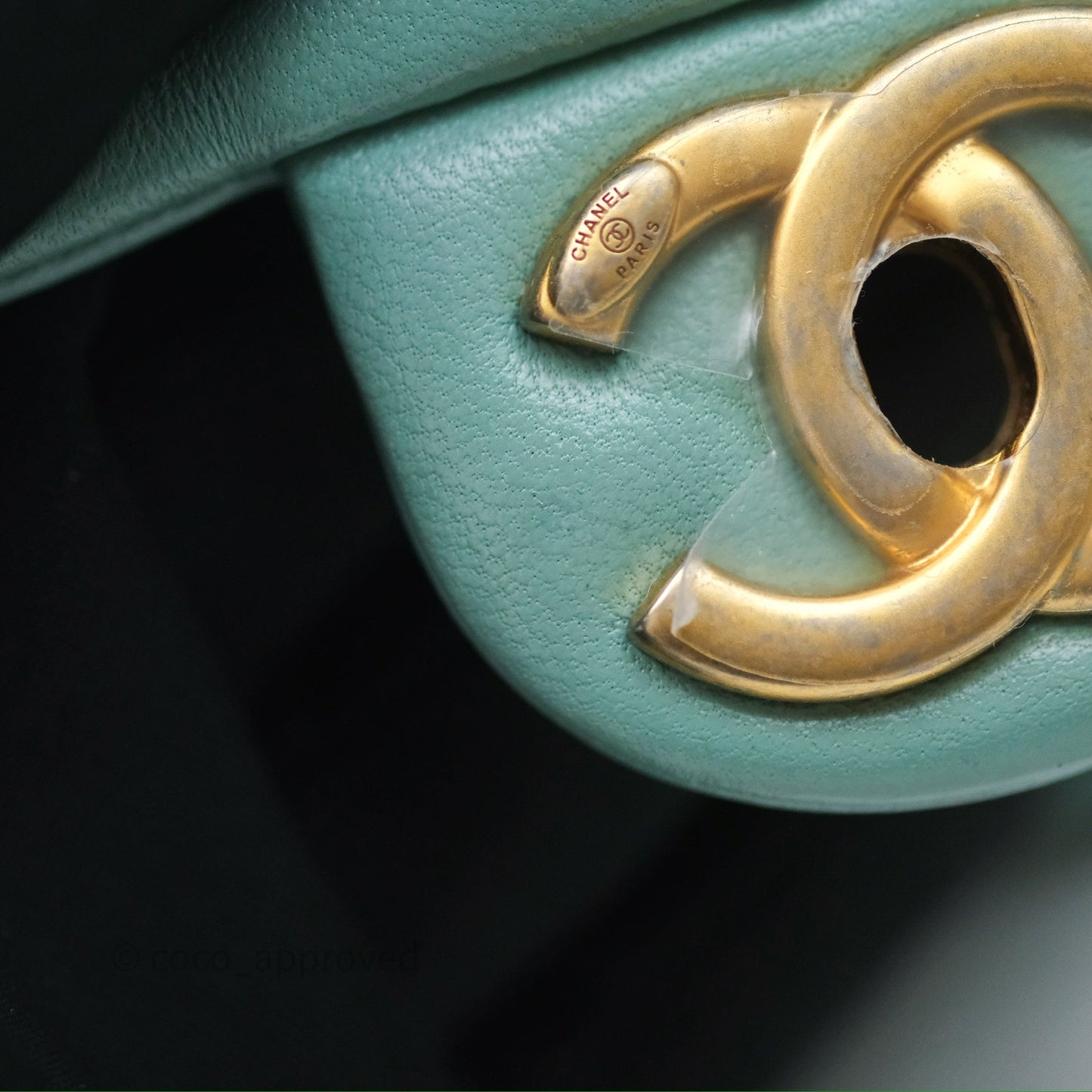 Chanel Quilted Small Circular Handle Bag Mint Green Aged Gold Hardware