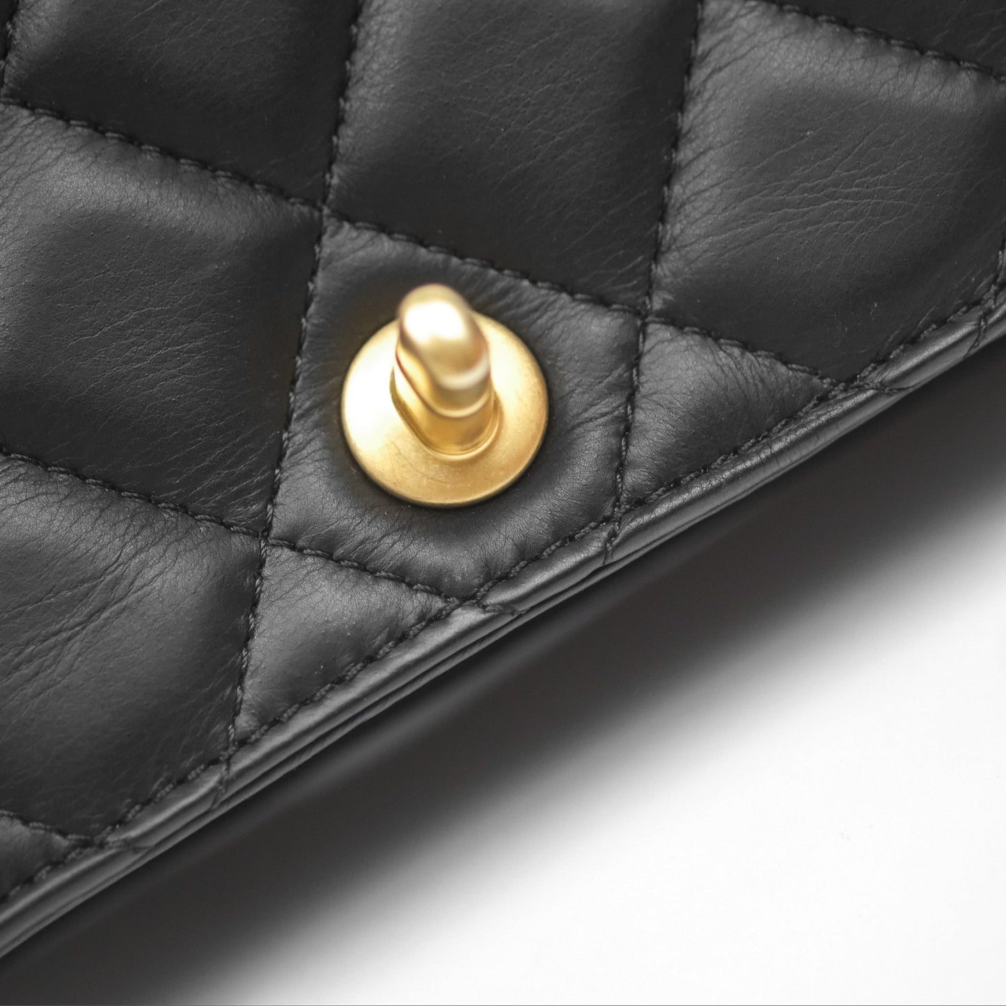 Chanel Quilted Side Chain Flap Bag Black Calfskin Aged Gold Hardware