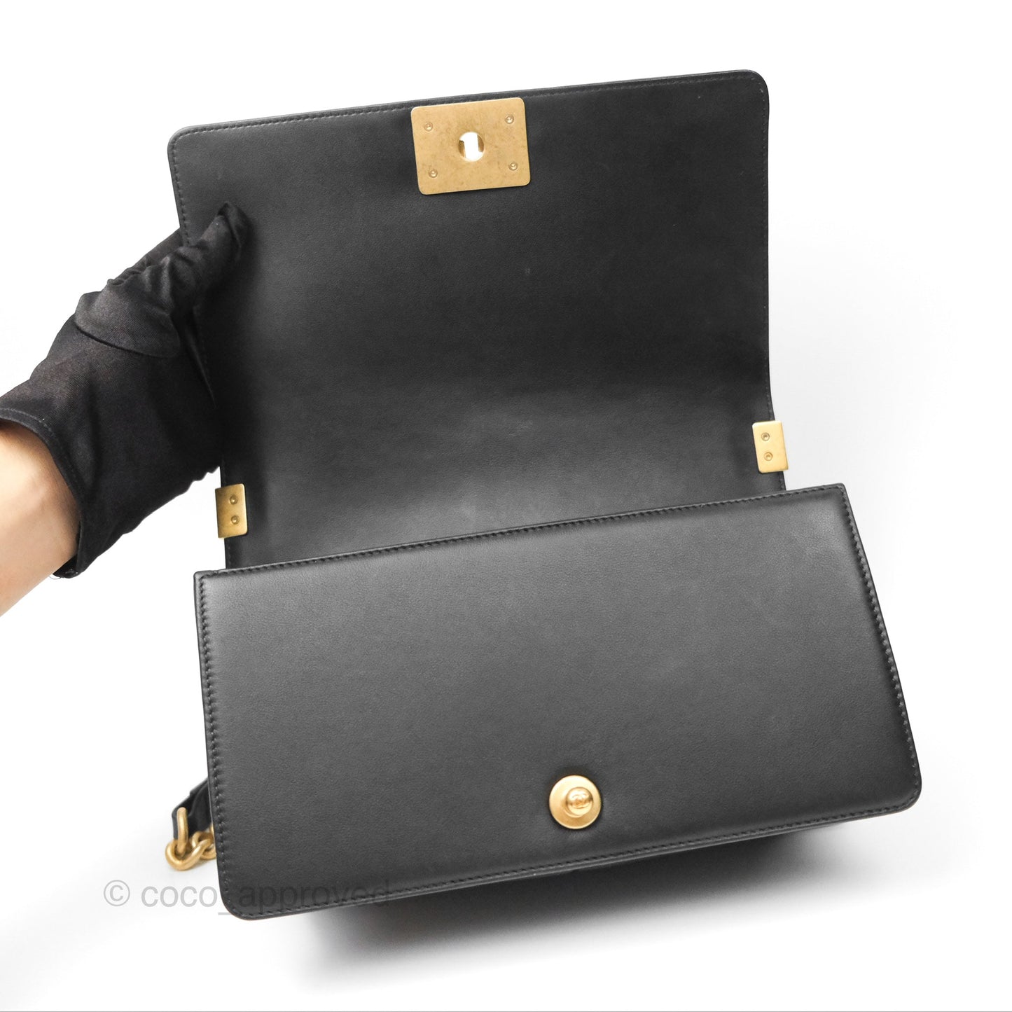 Chanel Quilted Medium Boy Black Calfskin Aged Gold Hardware