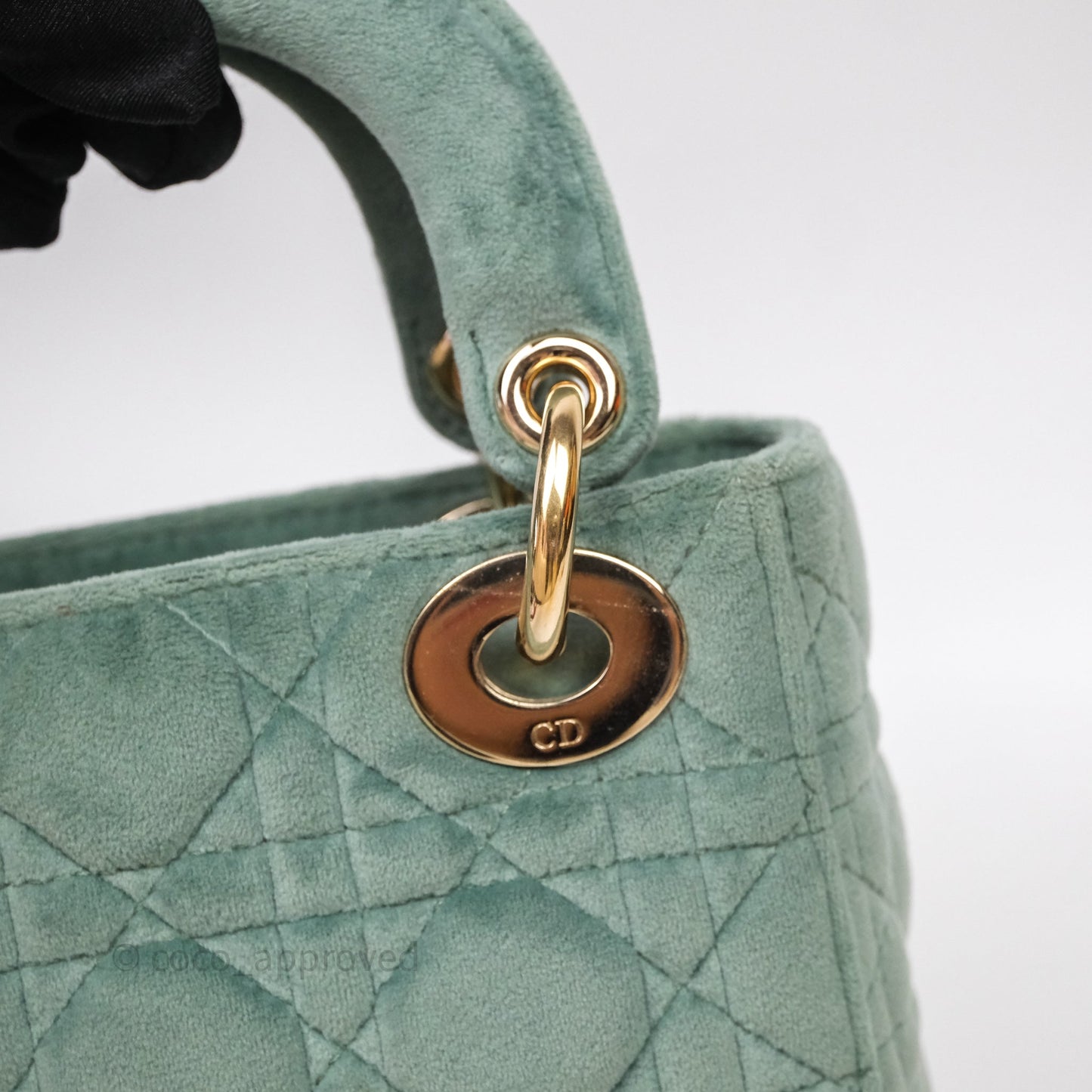 Christian Dior Mini Lady Dior Green Suede Cannage Gold Hardware