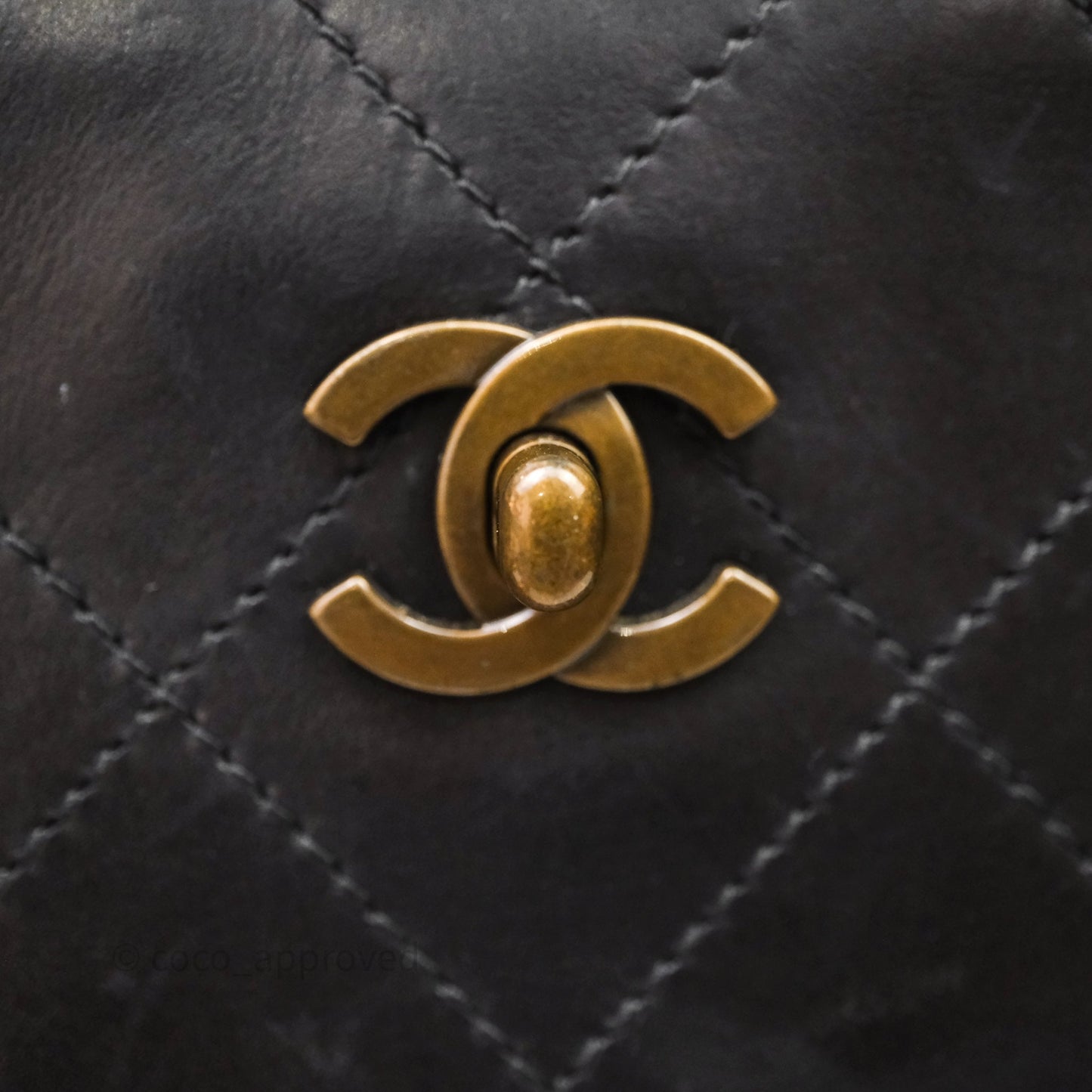 Chanel Vintage Tote Bag Quilted Black Lambskin Antique Gold Hardware