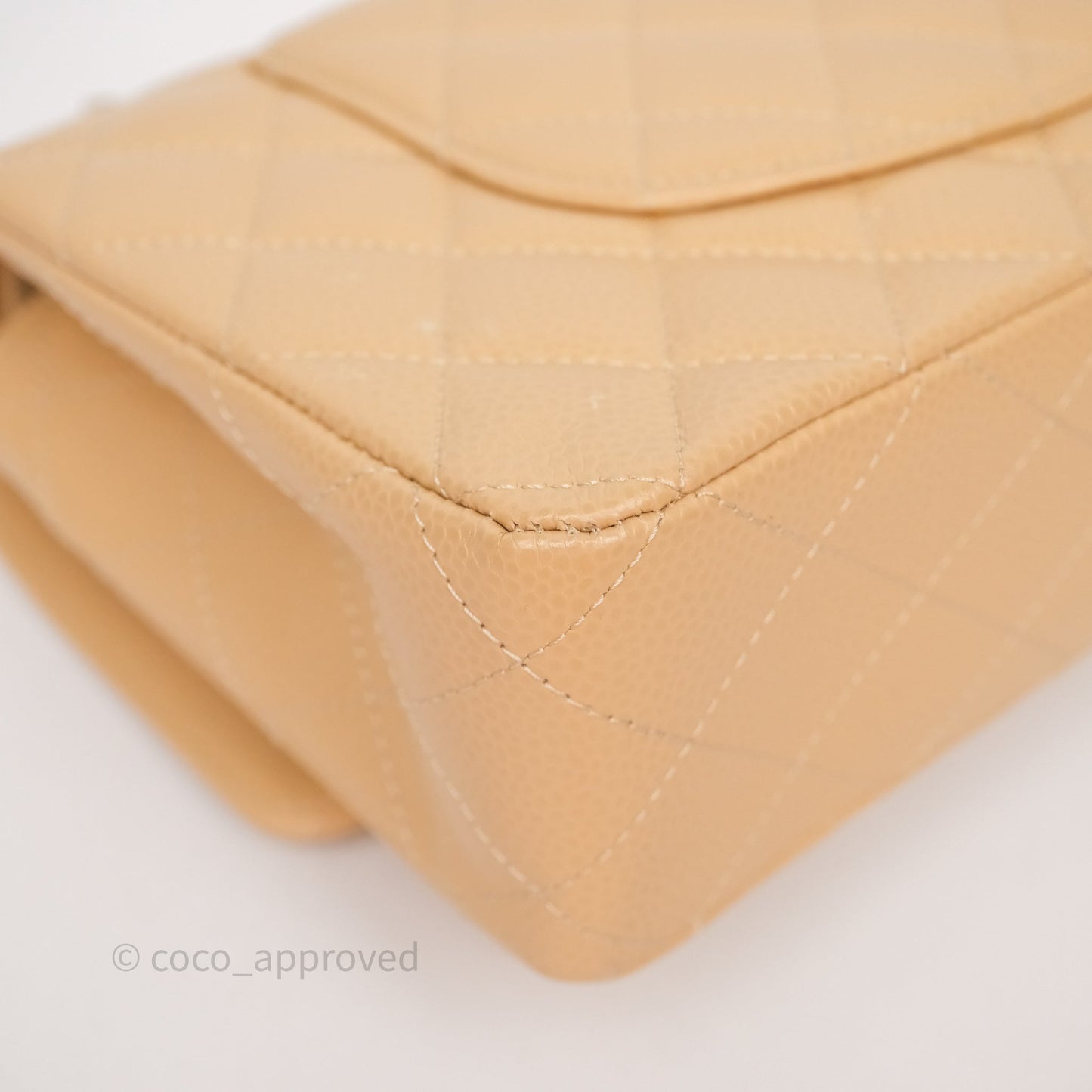 Chanel Classic M/L Medium Flap Quilted Beige Caviar Silver Hardware