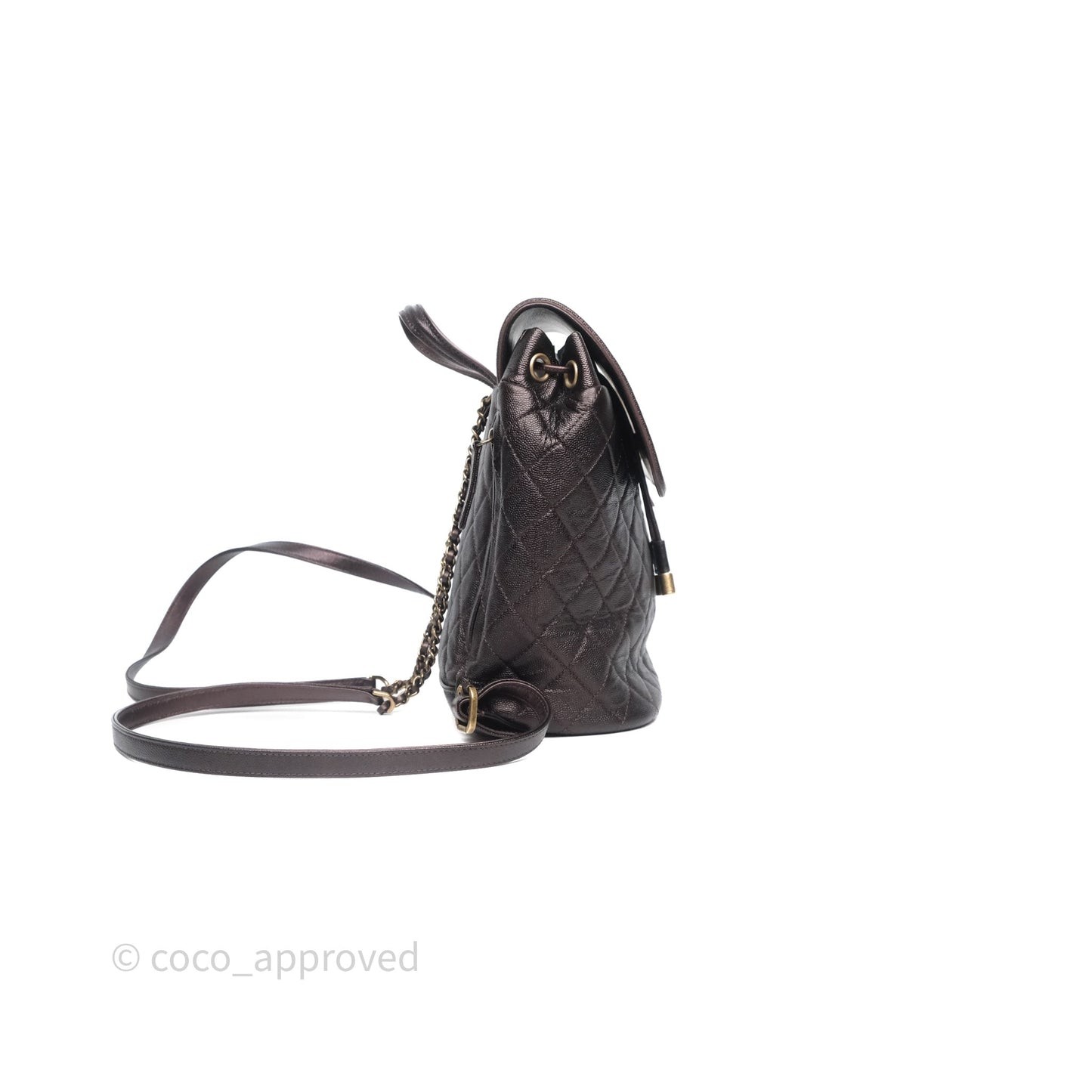 Chanel Quilted Filigree Backpack Purple Iridescent Burgundy Caviar Aged Gold Hardware