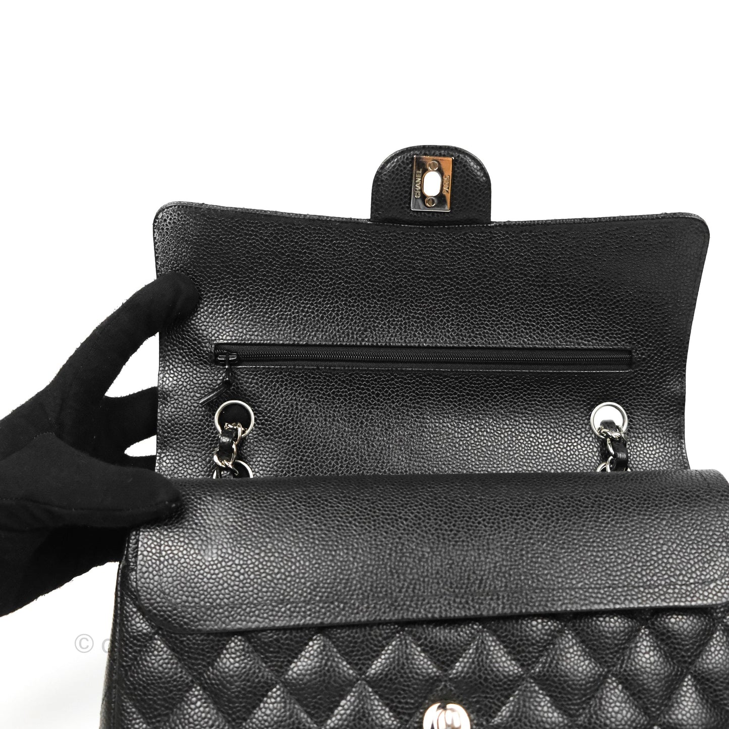 Chanel Classic M/L Medium Flap Quilted Black Caviar Silver Hardware